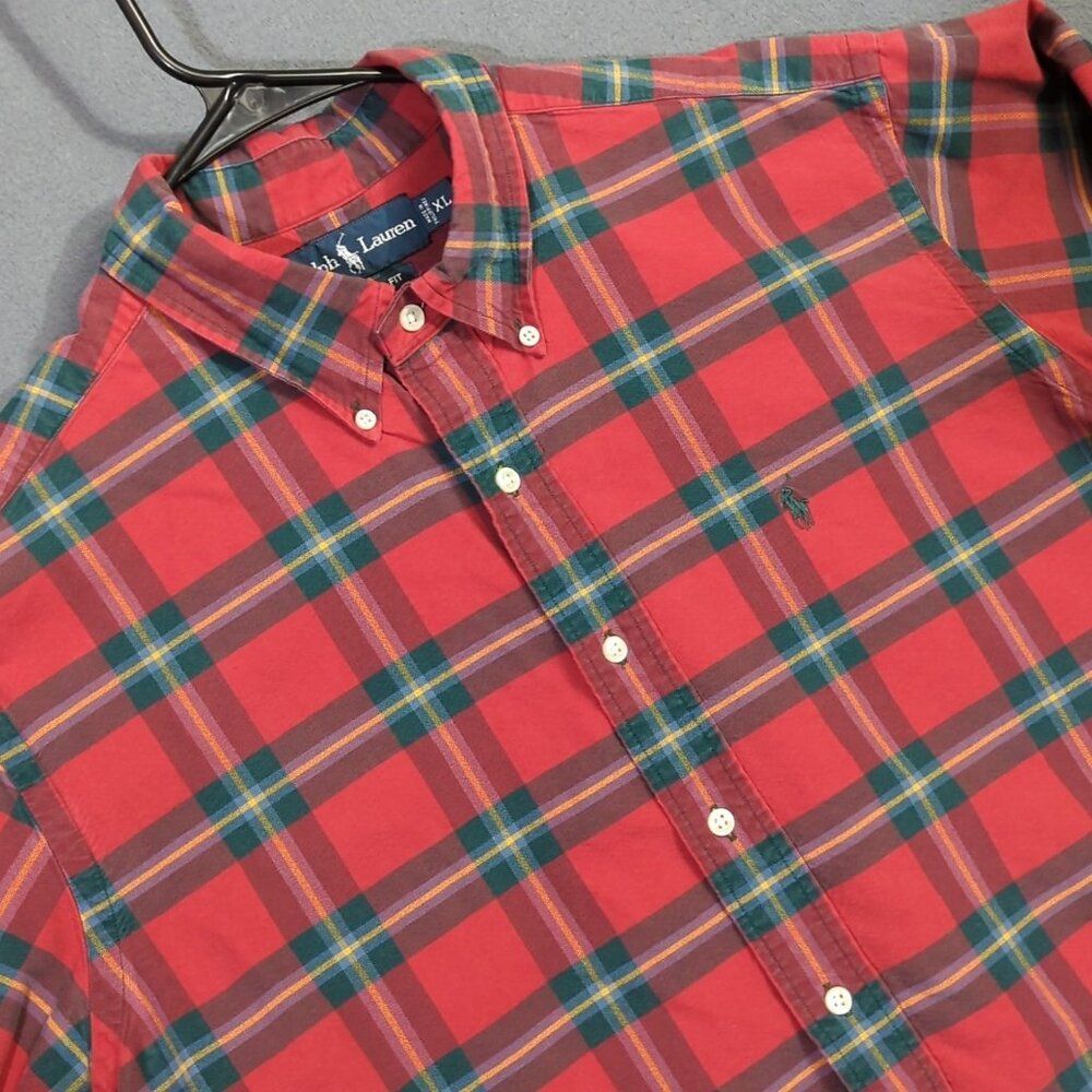 Ralph Lauren Shirt Men's XL Red Plaid Classic Fit Cotton Long Sleeve Button Down
